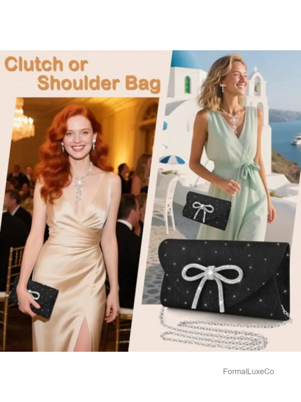 Glitter Envelope Clutch Purse with Detachable Chain Evening Bag